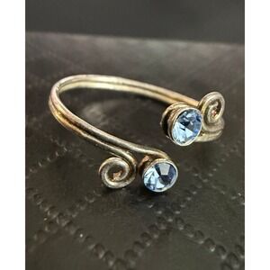 Vintage Sterling Silver Ring Bypass Blue Rhinestone Toi et Moi 925 Size 5